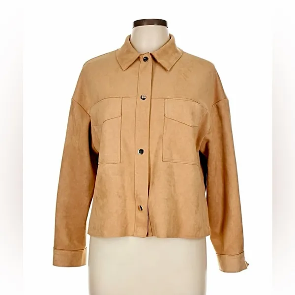 Zara NWT tan camel faux suede collared button front shirt jacket shacket - Image 7