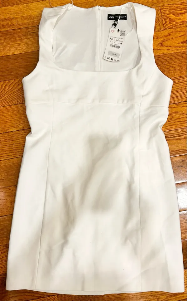 Zara Nwt White Squared Neck Mini Dress Size Xxl - Image 8