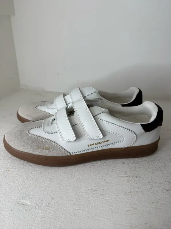 Sam Edelman White, Gray & Brown Velcro Sneakers - Image 3