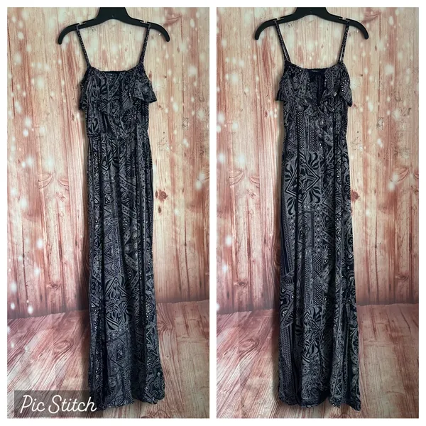 Element Eden Black Dot Paisley Print Spaghetti Strap Strapless Maxi Dress Size L - Image 2