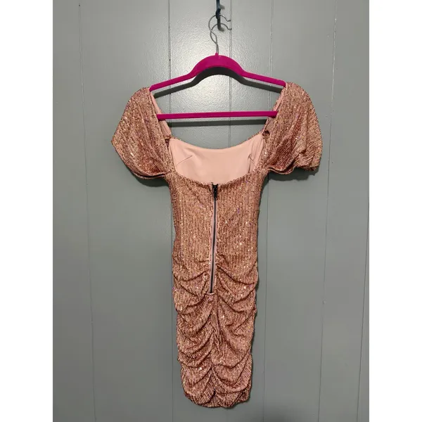 Hello Molly Pink Frequent The Club Sequin Draped Sleeves Ruched Mini Dress 2 - Image 5