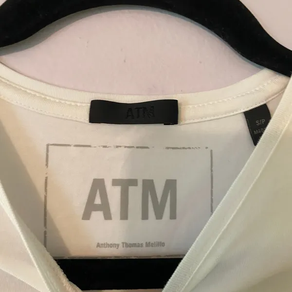 ATM White Cropped Cross-over Tee Stretchy Minimalist Sporty Women's size Small - Image 2