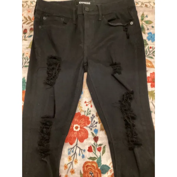 Express Black‎ Mid Rise Stretch Distressed Skinny Legging Jeans Size 6 - Image 2
