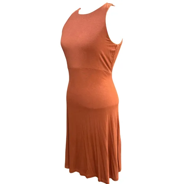 Workshop L Sleeveless A-Line Knit Dress Rust Orange Soft Stretch Bohemian Earthy - Image 3