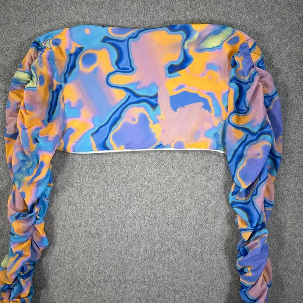 Tiger Mist Graffiti Bolero Ruched Long Sleeve Sz Medium Blue Orange Purple Mesh - Image 7