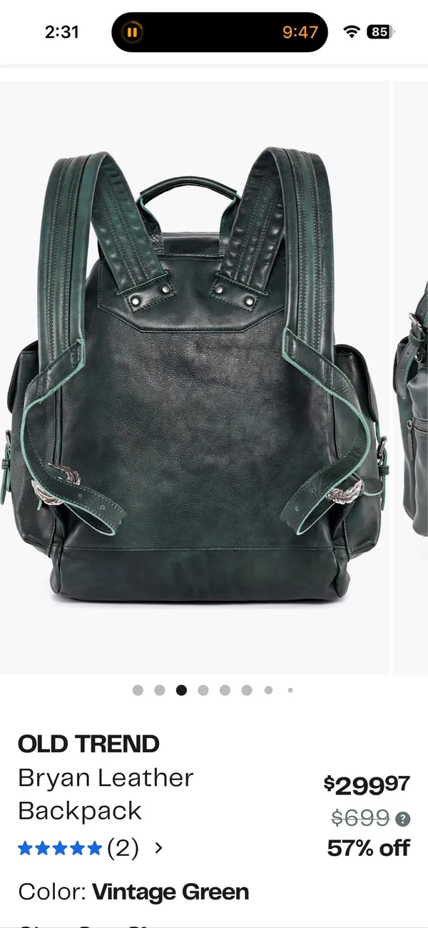 Old Trend Bryan Leather Backpack Green - Image 6
