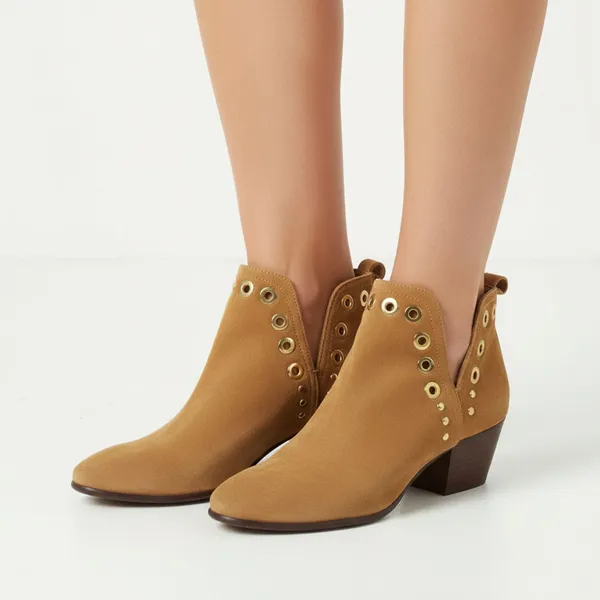 Sam Edelman Tan Rivet Trim Suede Ankle Bootie Shoes 6.5 NEW - Image 7