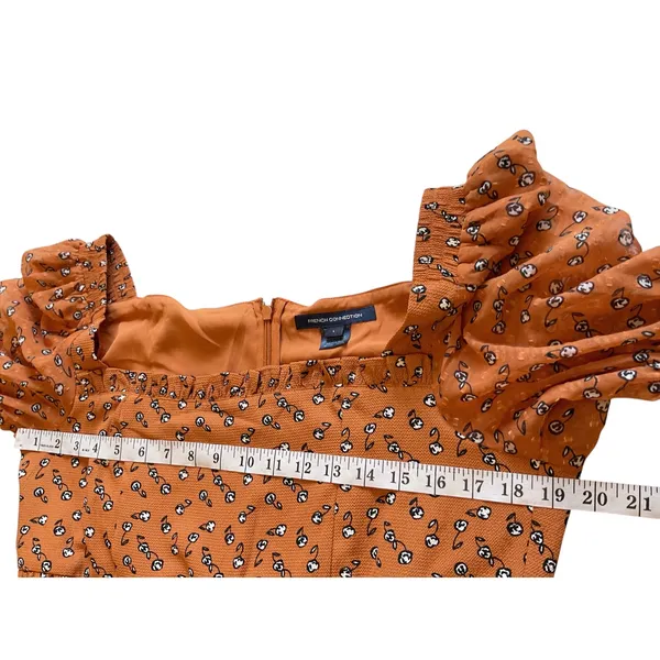 French Connection Dress Orange Floral Square Neck‎ Long Sleeve Midi - Image 8