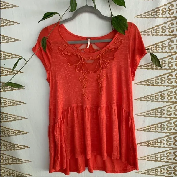 Free people Orange Embroidered mesh‎ Top M - Image 3