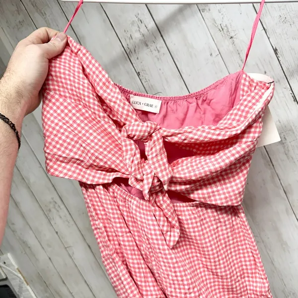 Luca + Grae Romper Women Cottage Small Red Gingham‎ Plaid Tie Front Sleeveless - Image 4