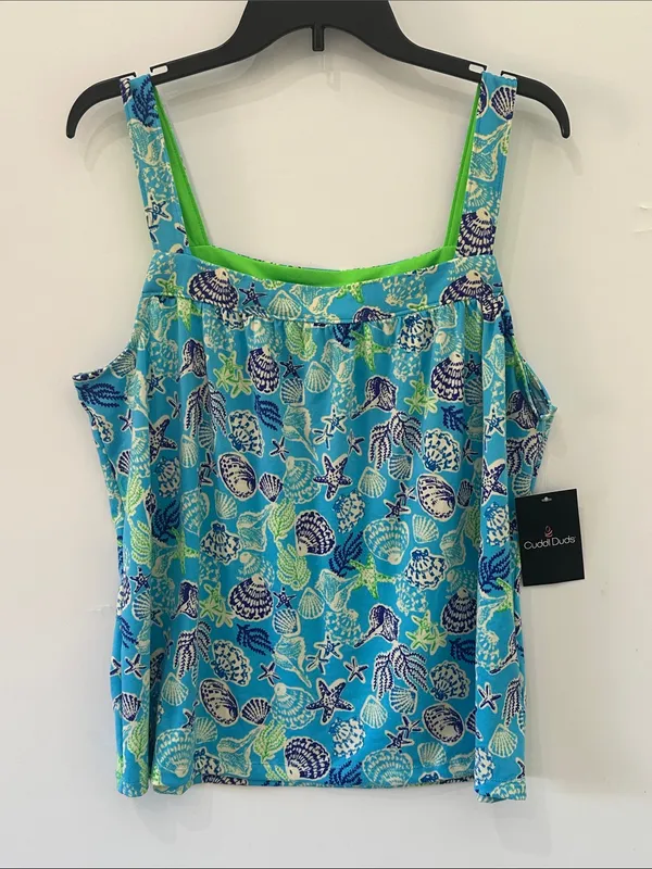 Cuddl Duds Pajama Set Cozy 2pc Tank Top Shorts NEW Blue Seashells Large - Image 3