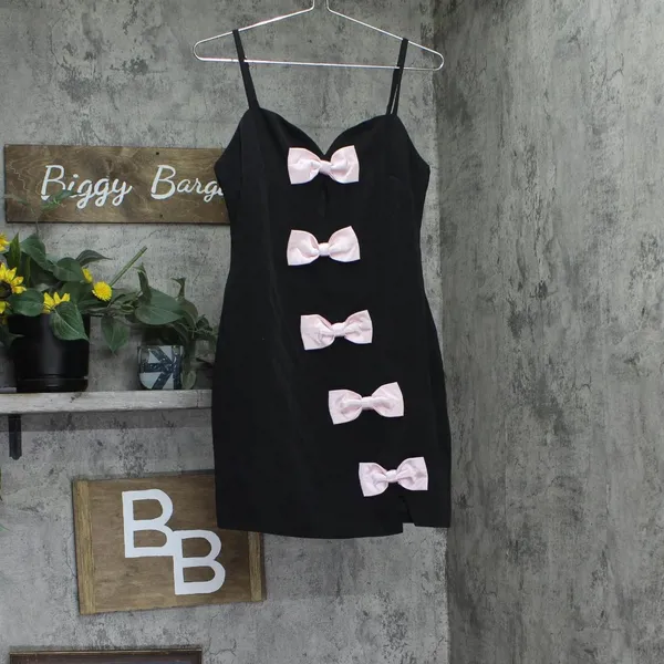 NWT Avec Les Filles Sweetheart Bow Trim Sleeveless Mini Dress Black / Pink 8 - Image 4