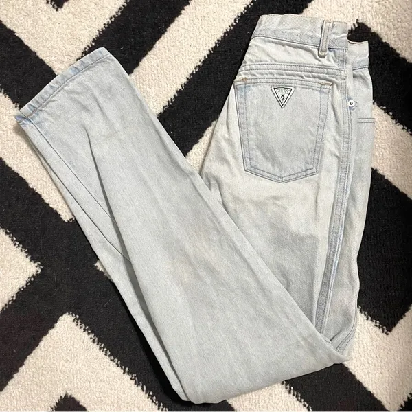 Vintage 80s 90s Guess • denim high waist light wash tapered leg mom jeans sz 24 - Image 3