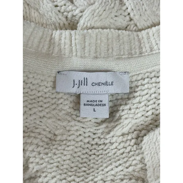 J. Jill Chenille Fisherman Cable Knit Tunic Sweater L Ivory Longline Pullover - Image 6