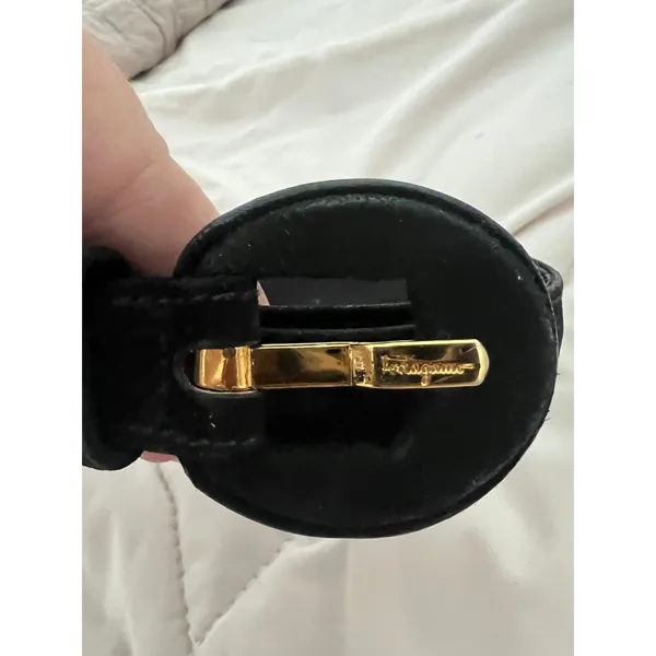 XS Vintage Salvatore Ferragamo Vara buckle belt suede leather black gold logo - Image 3