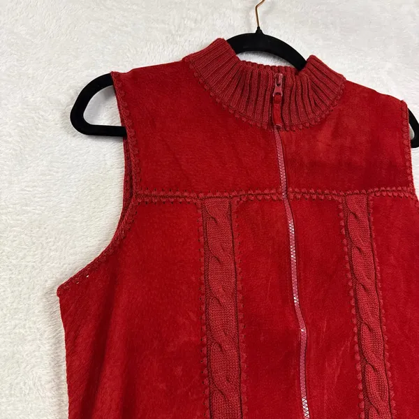 VTG Designers Studio M Suede Leather Knit Vest Red Boho Western Rustic Holiday - Image 6