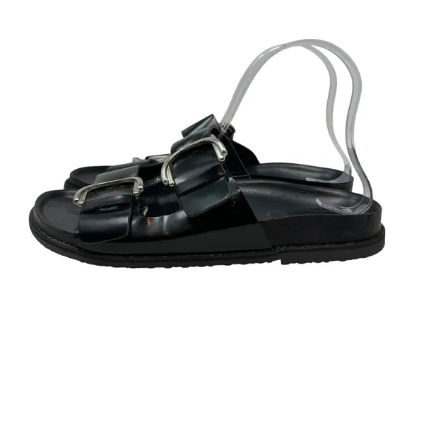 Zara Slide Sandals Buckles‎ Double Strap Faux Leather Black Size 41 US 10 - Image 9