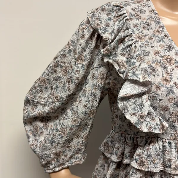 Olivaceous Ruffle Tiered Cropped Top with 3/4 length sleeves - Image 4