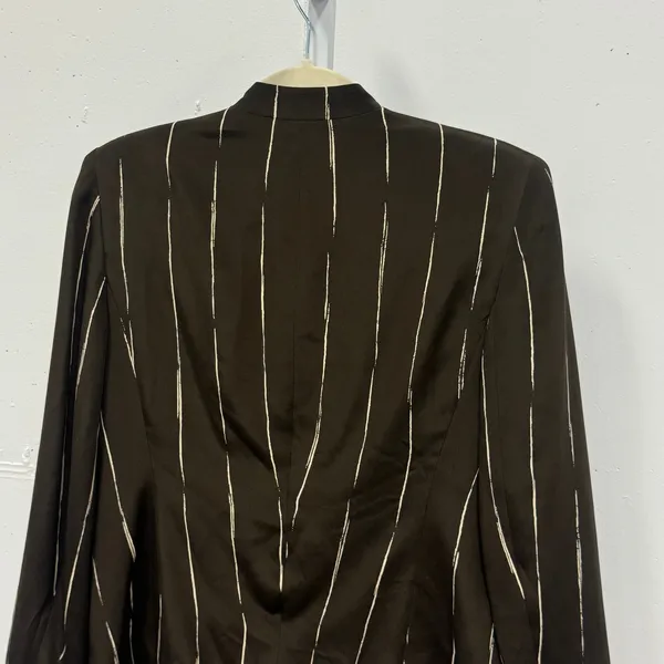 Jones New York Silk Pinstripe Blazer Stand Collar Jacket Size 6 Brown Classic - Image 6