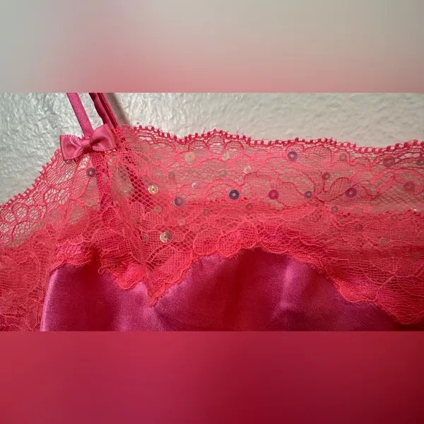 Victoria's‎ Secret Y2K Vintage Neon Pink Satin Lace Top Size M - Image 5