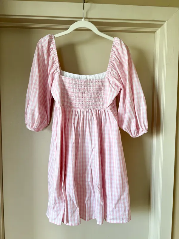 Francesca’s Pink Gingham Mini Dress Small - Image 3