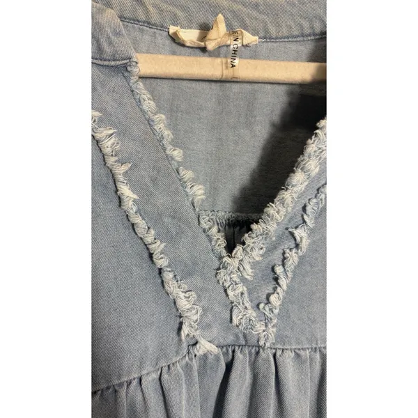 Entro Women‎ Size Small Soft Light Denim Babydoll Dress Festival Coastal Cowgirl - Image 3