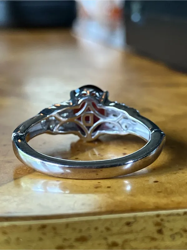 Rhodolite Garnet Moissanite Arthritis Friendly Ring Size 8 - Image 4