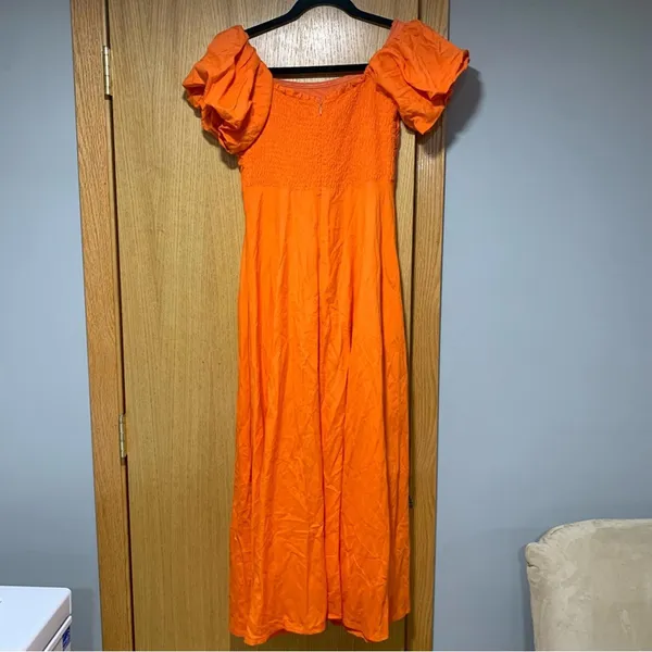 ASTR The Label Orange Off The Shoulder Midi A-Line Dress - Size Medium - Image 4