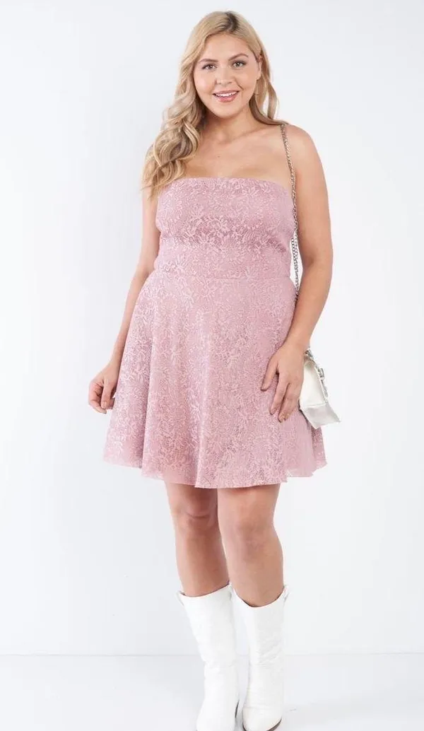 Trac Floral Lace Strapless Fit & Flare Mini Dress in Mauve - 1XL, , NWT - Image 4