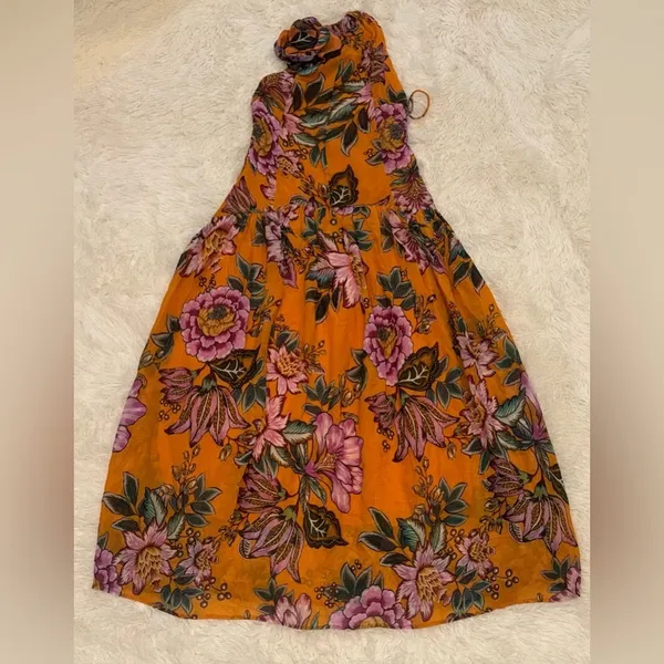 NEW FARM RIO Orange Wonderful Bouquet halter floral Maxi Dress sz XS - Image 4