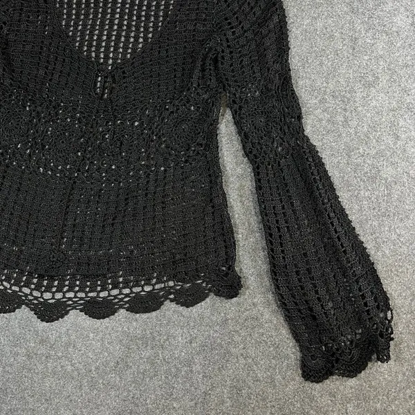 Bette Paige Black Crochet Cardigan XL Bell Sleeve Scallop Hem Boho Whimsigoth - Image 11