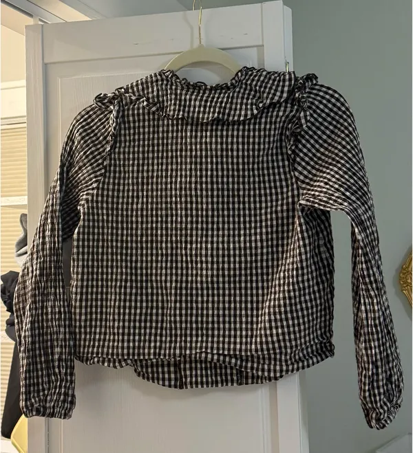 Zara Brown Gingham Ruffle Blouse - Image 4
