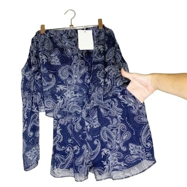 The Jetset Diaries Midnight Paisley Print Romper Size Small Blue New - Image 7