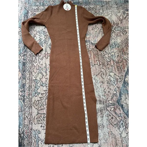 Anrabess NWT Ribbed Mock Neck Bodycon Midi Dress in Brown Size Small - Image 11
