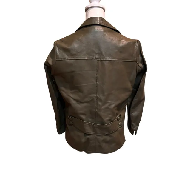 Vintage Women's Green Leather Jacket Button‎ Front Zip - Image 2