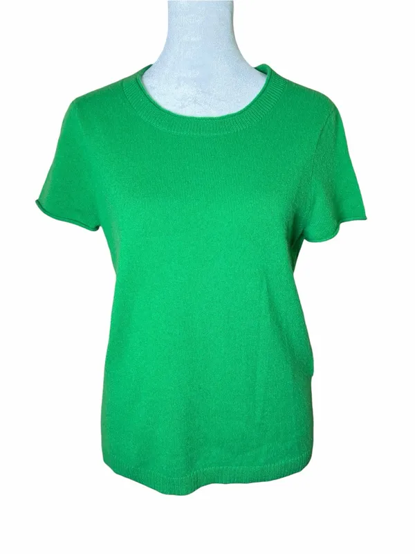 J. Crew 100% Cashmere Short Sleeve Sweater Top Kelly Green Size Small Crewneck - Image 11