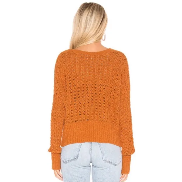 Free People Orange Open Knit Slouchy V-Neck Sweater Boho Oversized (READ) - Image 5