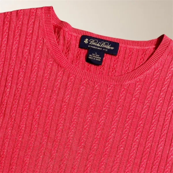 Brooks Brothers S Red Cashmere Silk Blend Cable Knit Short Sleeve Sweater Preppy - Image 5
