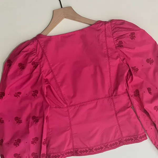 Aritzia WILFRED Palo Santo Blouse La Boheme Electron Fuchsia Embroidered XXS - Image 8