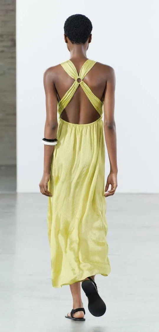 Zara maxi long bohemian lime lemon yellow summer wedding vacation casual - Image 14
