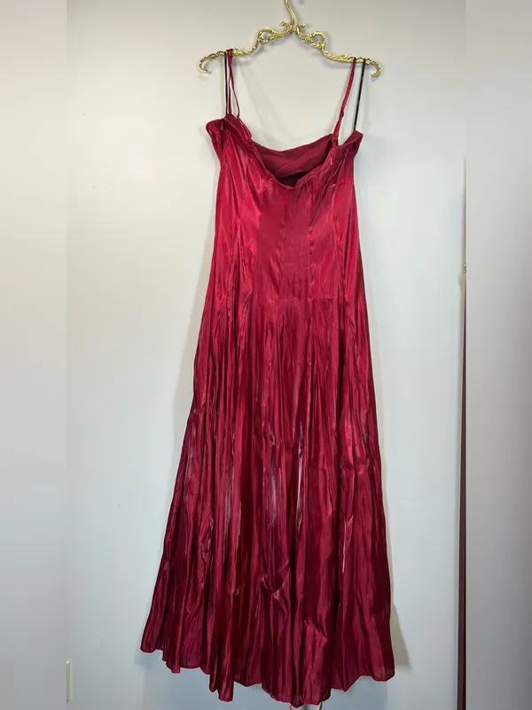 Lulu’s Berry Red Organza Pleated Drop Waist Maxi Dress XL - Image 6