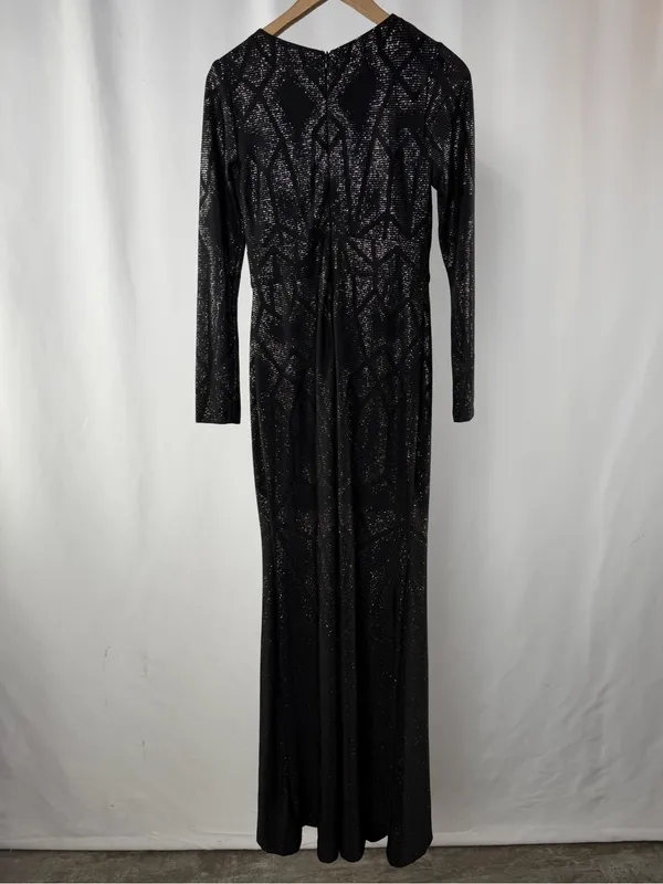 Betsy & Adam Long Sleeve Evening Gown in Black Sparkle Size Petite 4‎ - Image 3
