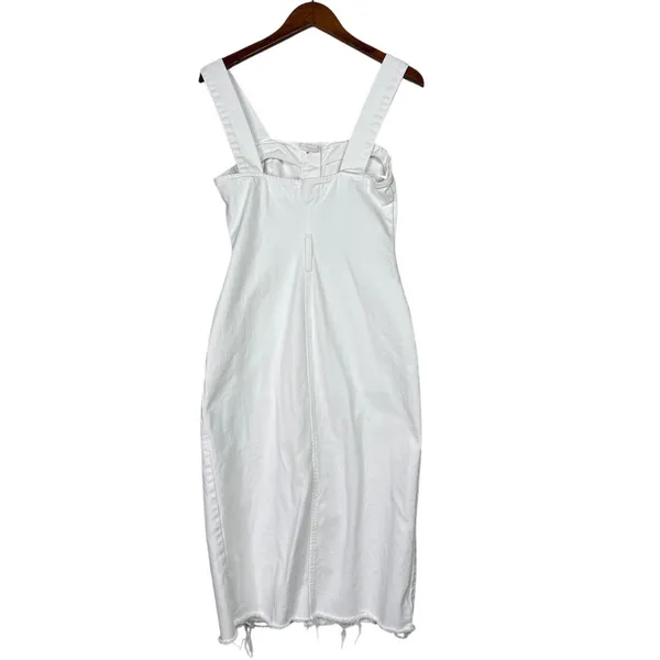 Zara Bodycon Overall Sleeveless Denim Midi Dress Raw Hem Button Down S White - Image 13