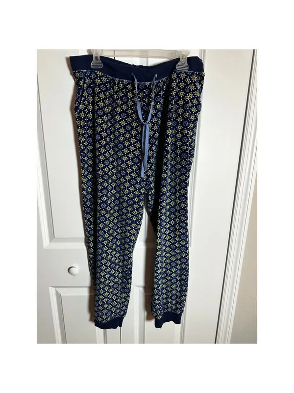 Cuddl Duds Pajamas Set L Blue Yellow Ultra Plush Velvet Fleece - Image 3