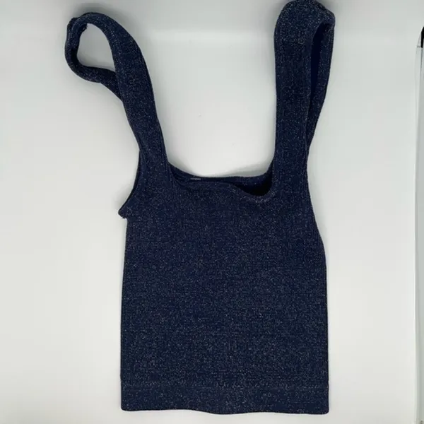 Free people Happiness Runs Square Neck Lurex Crop In Deepest Navy / Gold - Image 2