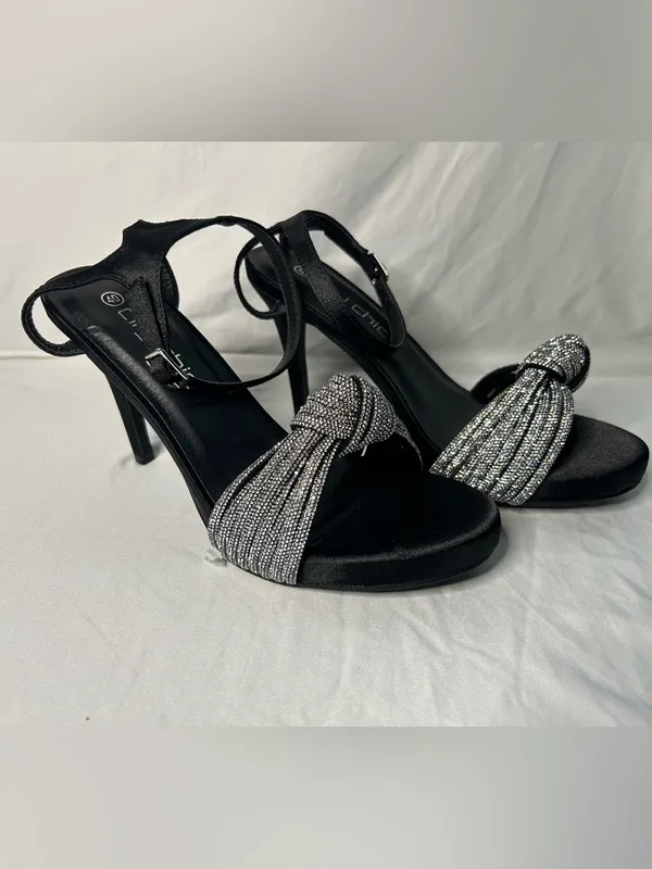 City Chic Black Ankle-Strap Heels with Silver Knotted Accent 9w - Image 3
