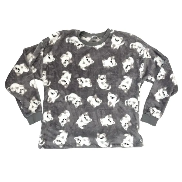 Penti Womens M Puppy Dog Print Gray Pajama Set Soft Cozy Winter - Image 4