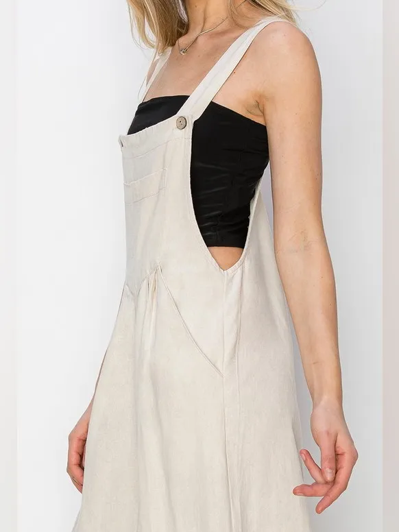015- Risen Linen Wide Leg Adjustable Overall Jumpsuit – Size XL - Image 2