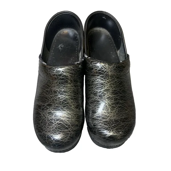 Dansko Womens Size 39 Professional Clogs Metallic Birds Nest Scribble Pattern - Image 3