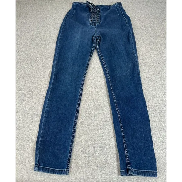 Free People Size 10 Womens Pants Jeans Blue‎ Tie High Waist Hippie Boho Denim - Image 3